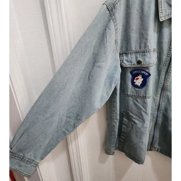 VTG Duke Haband USA Army Jungle Patch Flannel Lined Denim Full Zip Jacket Size M - Picture 5 of 16